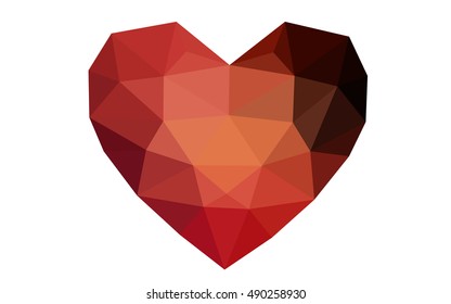 Dark red heart isolated on white background. Geometric rumpled triangular low poly origami style gradient graphic illustration. Vector polygonal design for your business.