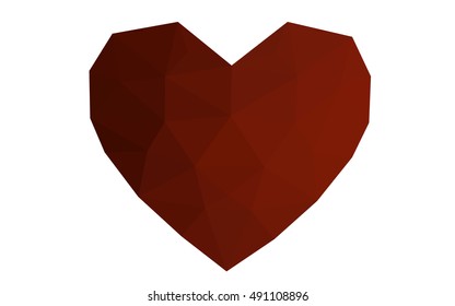 Dark red heart isolated on white background. Geometric rumpled triangular low poly origami style gradient graphic illustration. Vector polygonal design for your business.