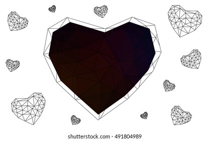 Dark red heart isolated on white background. Geometric rumpled triangular low poly origami style gradient graphic illustration. Vector polygonal design for your business.