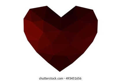 Dark red heart isolated on white background. Geometric rumpled triangular low poly origami style gradient graphic illustration. Vector polygonal design for your business.