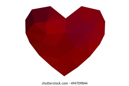 Dark red heart isolated on white background. Geometric rumpled triangular low poly origami style gradient graphic illustration. Vector polygonal design for your business.