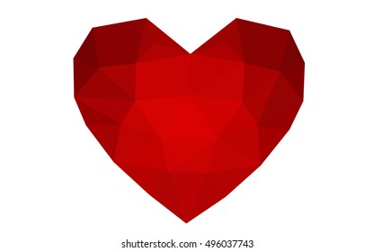Dark red heart isolated on white background. Geometric rumpled triangular low poly origami style gradient graphic illustration. Vector polygonal design for your business.