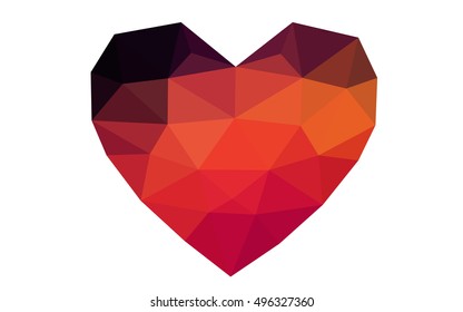 Dark red heart isolated on white background. Geometric rumpled triangular low poly origami style gradient graphic illustration. Vector polygonal design for your business.