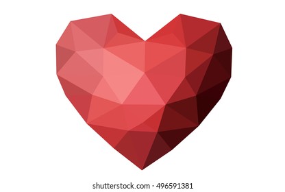 Dark red heart isolated on white background. Geometric rumpled triangular low poly origami style gradient graphic illustration. Vector polygonal design for your business.