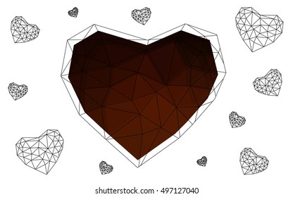 Dark red heart isolated on white background. Geometric rumpled triangular low poly origami style gradient graphic illustration. Vector polygonal design for your business.