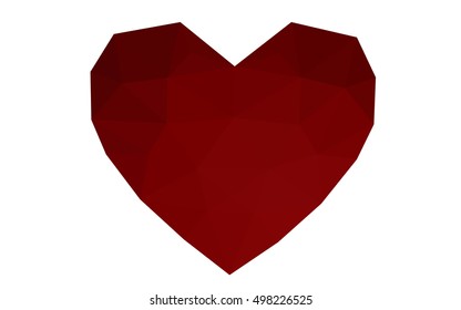Dark red heart isolated on white background. Geometric rumpled triangular low poly origami style gradient graphic illustration. Vector polygonal design for your business.