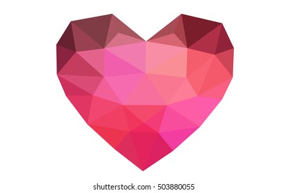 Dark red heart isolated on white background. Geometric rumpled triangular low poly origami style gradient graphic illustration. Vector polygonal design for your business.