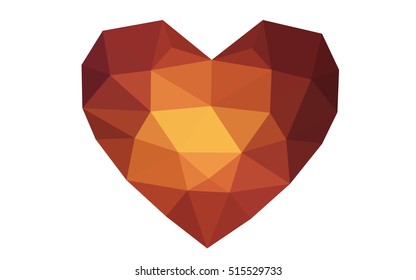 Dark red heart isolated on white background. Geometric rumpled triangular low poly origami style gradient graphic illustration. Vector polygonal design for your business.