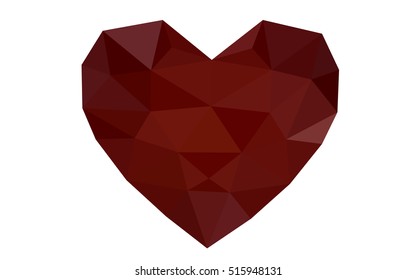 Dark red heart isolated on white background. Geometric rumpled triangular low poly origami style gradient graphic illustration. Vector polygonal design for your business.