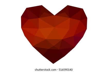 Dark red heart isolated on white background. Geometric rumpled triangular low poly origami style gradient graphic illustration. Vector polygonal design for your business.