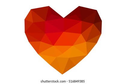 Dark red heart isolated on white background. Geometric rumpled triangular low poly origami style gradient graphic illustration. Vector polygonal design for your business.
