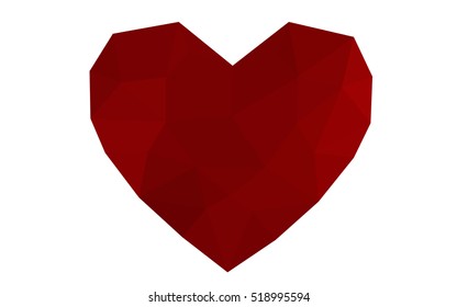 Dark red heart isolated on white background. Geometric rumpled triangular low poly origami style gradient graphic illustration. Vector polygonal design for your business.