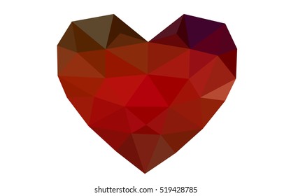Dark red heart isolated on white background. Geometric rumpled triangular low poly origami style gradient graphic illustration. Vector polygonal design for your business.