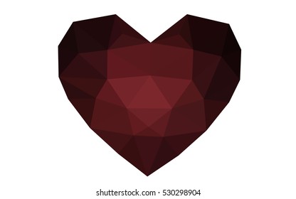 Dark red heart isolated on white background. Geometric rumpled triangular low poly origami style gradient graphic illustration. Vector polygonal design for your business.