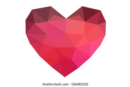 Dark red heart isolated on white background. Geometric rumpled triangular low poly origami style gradient graphic illustration. Vector polygonal design for your business.