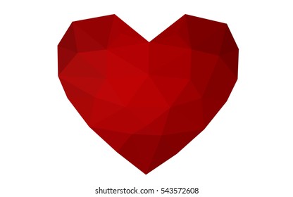 Dark red heart isolated on white background. Geometric rumpled triangular low poly origami style gradient graphic illustration. Vector polygonal design for your business.