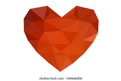 Dark red heart isolated on white background. Geometric rumpled triangular low poly origami style gradient graphic illustration. Vector polygonal design for your business.
