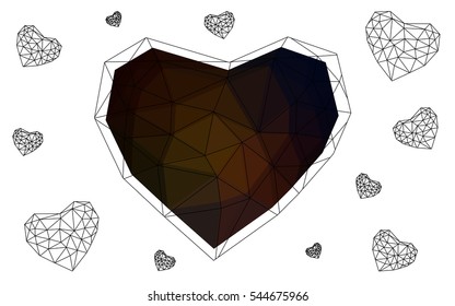 Dark red heart isolated on white background. Geometric rumpled triangular low poly origami style gradient graphic illustration. Vector polygonal design for your business.