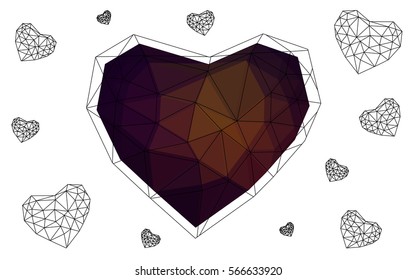 Dark red heart isolated on white background. Geometric rumpled triangular low poly origami style gradient graphic illustration. Vector polygonal design for your business.