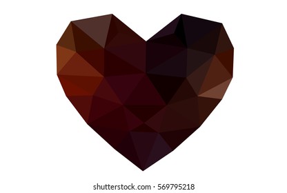 Dark red heart isolated on white background. Geometric rumpled triangular low poly origami style gradient graphic illustration. Vector polygonal design for your business.