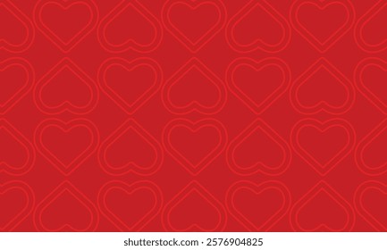 Dark Red Heart Line Pattern. Minimalist Valentine's Day Vector Background. Love Texture Background