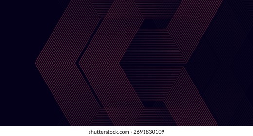 Fundo abstrato de linhas geométricas brilhantes de hexágono vermelho escuro. Simples tecnologia de linhas modernas. Moderno digital.