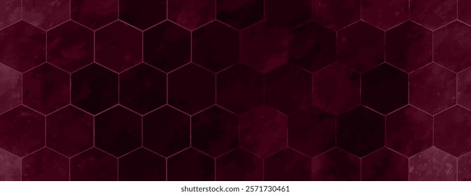 Dark red hexagonal pattern background, glossy textured. The background is deep red, creating a modern, geometric background. Minimal marble texture with hexagon pattern background vector.