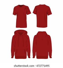 Dark red hoodie and t-shirt isolated vector set
