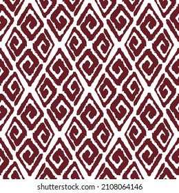 Dark red ink spiral linear rhombuses isolated on white background. Cute monochrome geometric seamless pattern. Vector simple flat graphic hand drawn illustration. Texture.