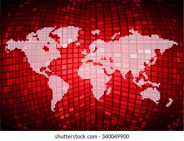 Dark red Light Abstract Technology background for computer graphic website internet and business. circuit. vector illustration. infographics. motion move blur.neon. pixel. World Map, Global