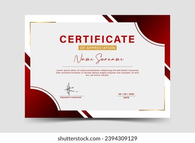 Dark red and light red geometric effect achievement certificate template Blank vector design