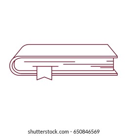 dark red line contour of book with bookmark vector illustration