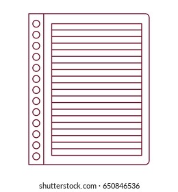 dark red line contour of striped notebook sheet in blank vector illustration