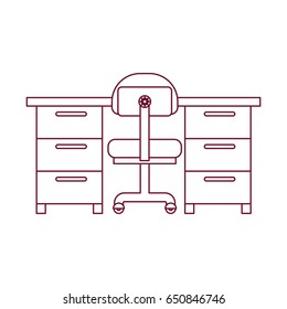 dark red line contour of work place office interior vector illustration