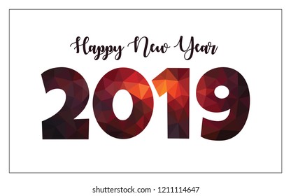 Dark red low poly modern design happy new year 2019 greeting card template vector. 