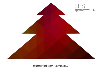 Dark red low polygon style christmas tree vector illustration consisting of triangles . Abstract triangular polygonal origami or crystal design of New Years celebration. Isolated on white background.