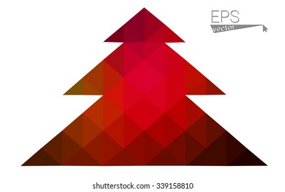 Dark red low polygon style christmas tree vector illustration consisting of triangles . Abstract triangular polygonal origami or crystal design of New Years celebration. Isolated on white background.