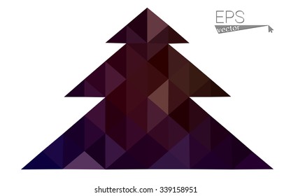 Dark red low polygon style christmas tree vector illustration consisting of triangles . Abstract triangular polygonal origami or crystal design of New Years celebration. Isolated on white background.