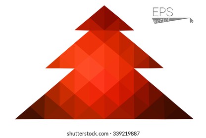 Dark red low polygon style christmas tree vector illustration consisting of triangles . Abstract triangular polygonal origami or crystal design of New Years celebration. Isolated on white background.