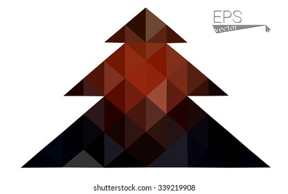 Dark red low polygon style christmas tree vector illustration consisting of triangles . Abstract triangular polygonal origami or crystal design of New Years celebration. Isolated on white background.