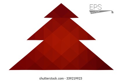 Dark red low polygon style christmas tree vector illustration consisting of triangles . Abstract triangular polygonal origami or crystal design of New Years celebration. Isolated on white background.