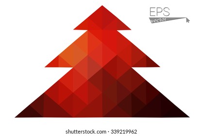 Dark red low polygon style christmas tree vector illustration consisting of triangles . Abstract triangular polygonal origami or crystal design of New Years celebration. Isolated on white background.