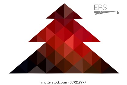 Dark red low polygon style christmas tree vector illustration consisting of triangles . Abstract triangular polygonal origami or crystal design of New Years celebration. Isolated on white background.