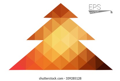 Dark red low polygon style christmas tree vector illustration consisting of triangles . Abstract triangular polygonal origami or crystal design of New Years celebration. Isolated on white background.
