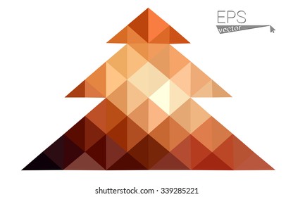 Dark red low polygon style christmas tree vector illustration consisting of triangles . Abstract triangular polygonal origami or crystal design of New Years celebration. Isolated on white background.