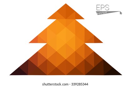 Dark red low polygon style christmas tree vector illustration consisting of triangles . Abstract triangular polygonal origami or crystal design of New Years celebration. Isolated on white background.