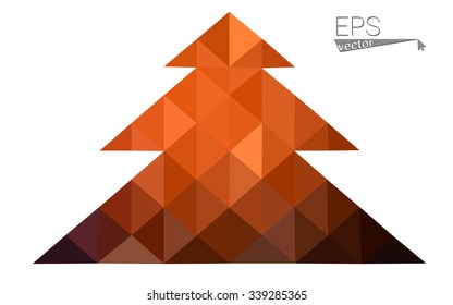 Dark red low polygon style christmas tree vector illustration consisting of triangles . Abstract triangular polygonal origami or crystal design of New Years celebration. Isolated on white background.