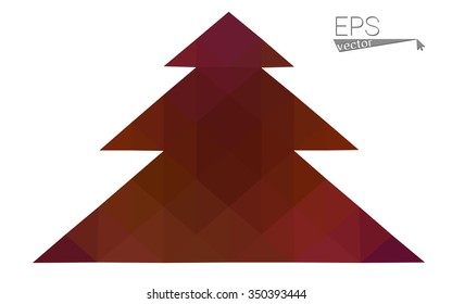 Dark red low polygon style christmas tree vector illustration consisting of triangles . Abstract triangular polygonal origami or crystal design of New Years celebration. Isolated on white background.