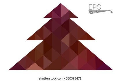 Dark red low polygon style christmas tree vector illustration consisting of triangles . Abstract triangular polygonal origami or crystal design of New Years celebration. Isolated on white background.