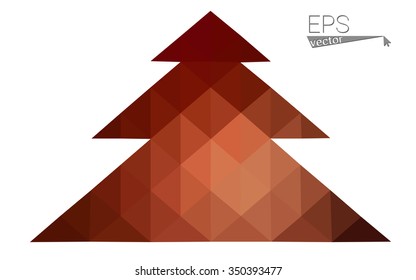 Dark red low polygon style christmas tree vector illustration consisting of triangles . Abstract triangular polygonal origami or crystal design of New Years celebration. Isolated on white background.